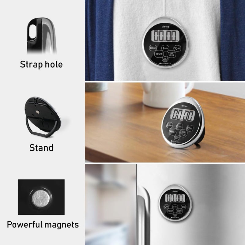 dretec Digital Timer Water Proof Shower Timer Shower Clock Bathroom Magnetic Backing Silver Black Officially Tested in Japan (1starter Lithium Battery Included) - Image 5